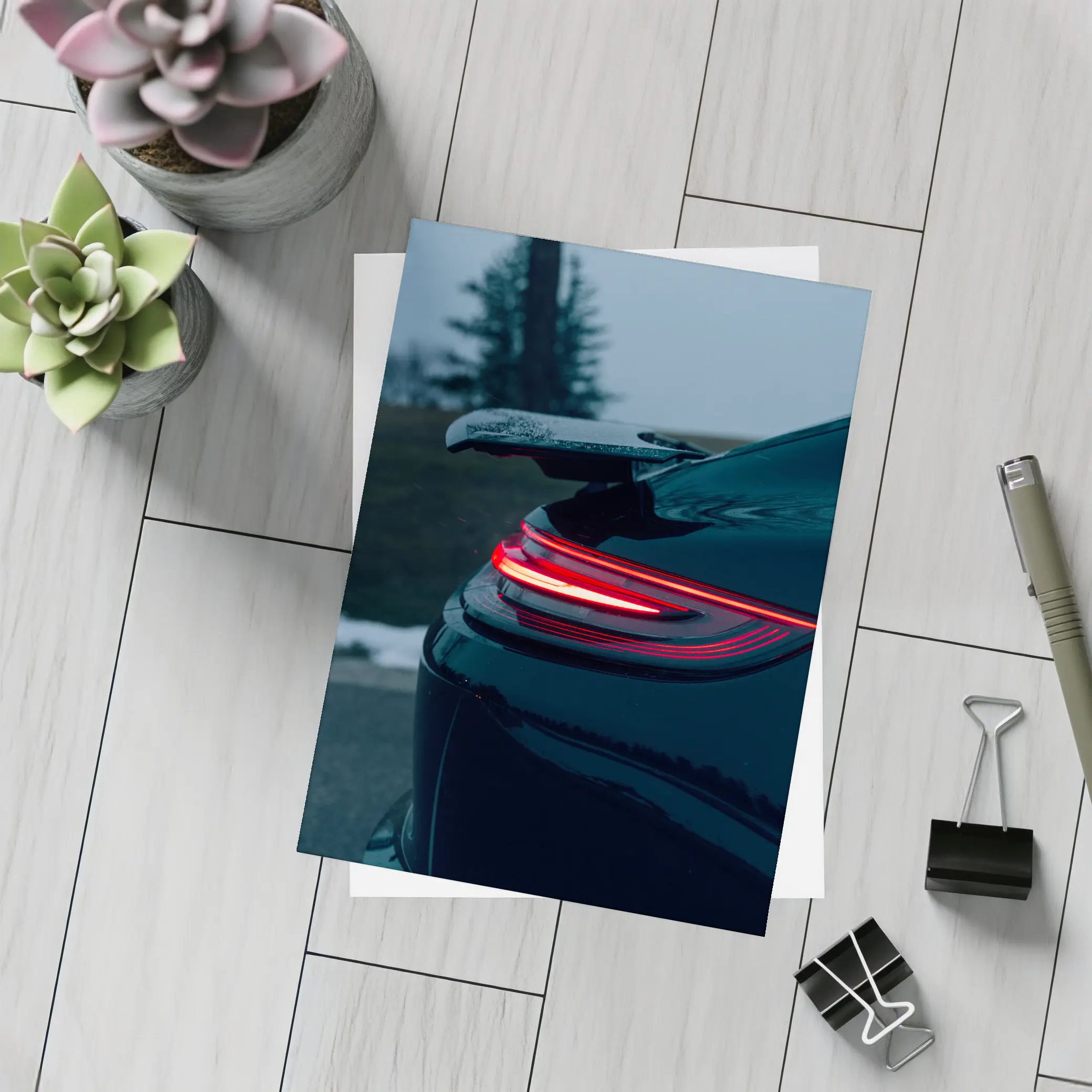 Porsche GT Black Rear Light Winter Dusk – Postcards