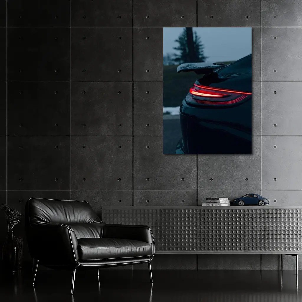 Porsche GT Black Rear Light Winter Dusk – Wall Art