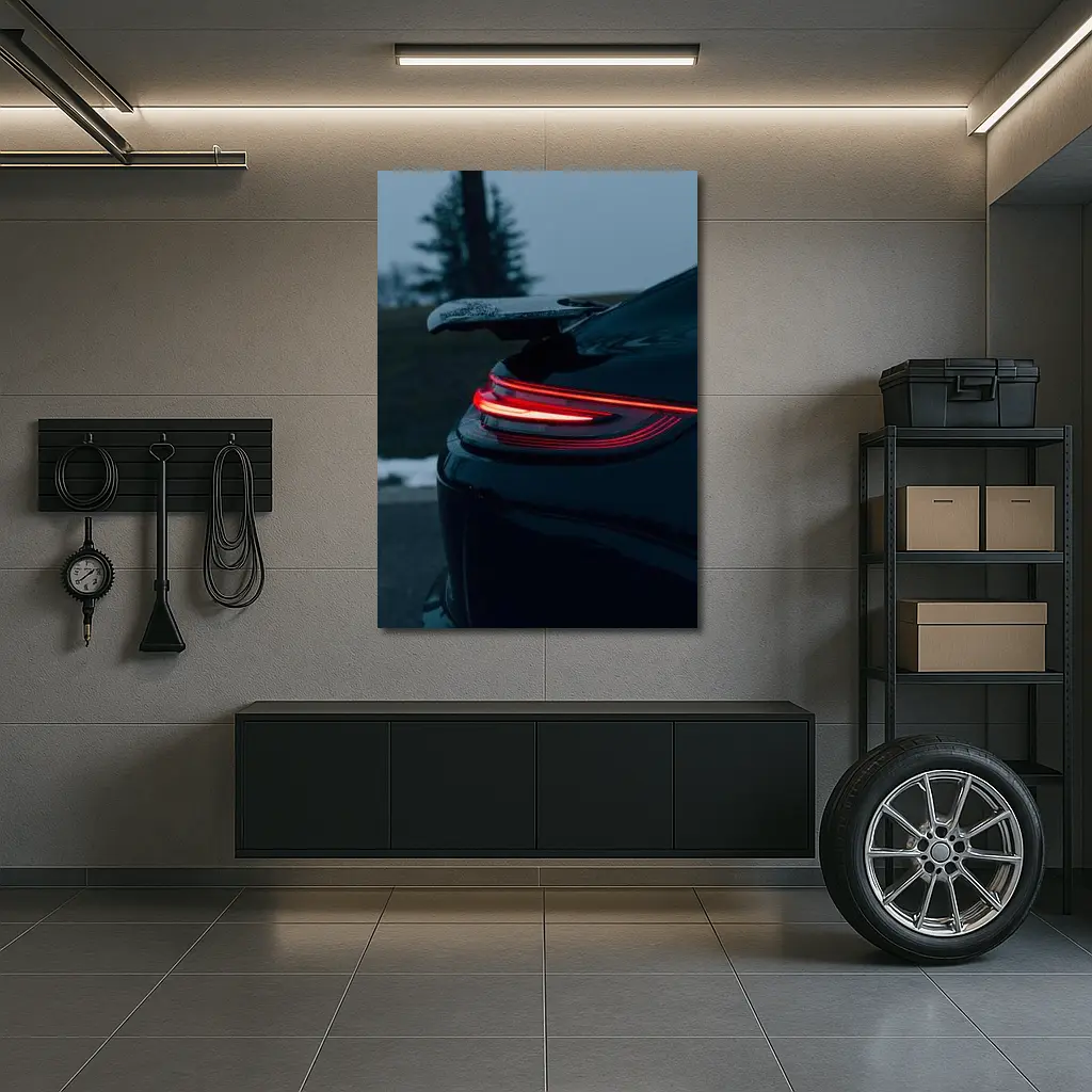 Porsche GT Black Rear Light Winter Dusk – Wall Art