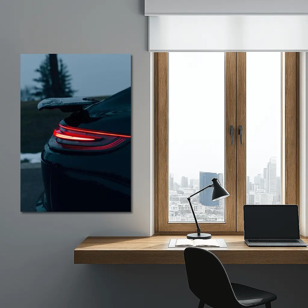 Porsche GT Black Rear Light Winter Dusk – Wall Art