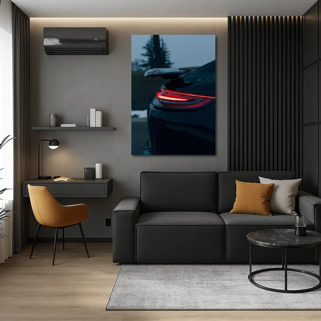 Porsche GT Black Rear Light Winter Dusk – Wall Art