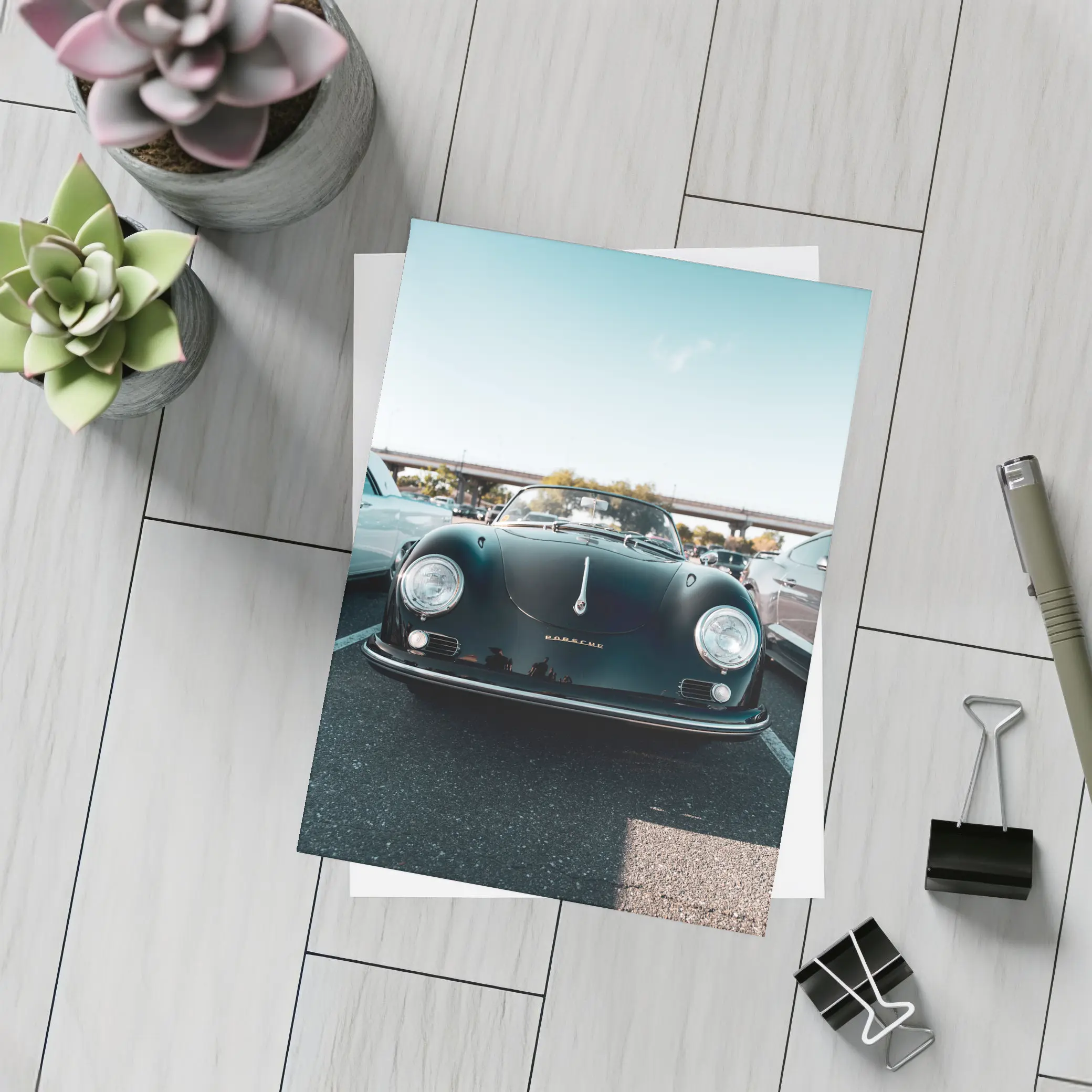 Porsche 356 Speedster Dark Green Parking Lot – Postcards