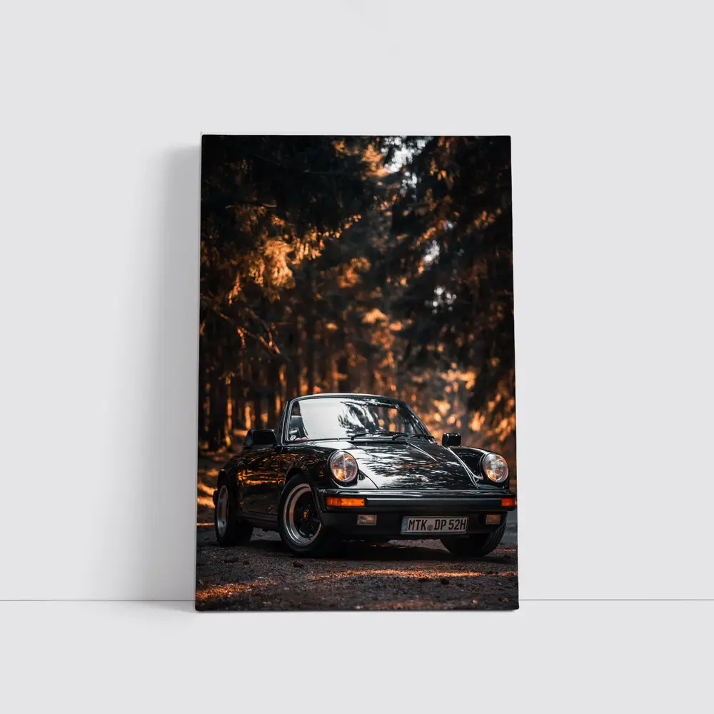 Black Porsche 911 Dark Forest Road – Wall Art
