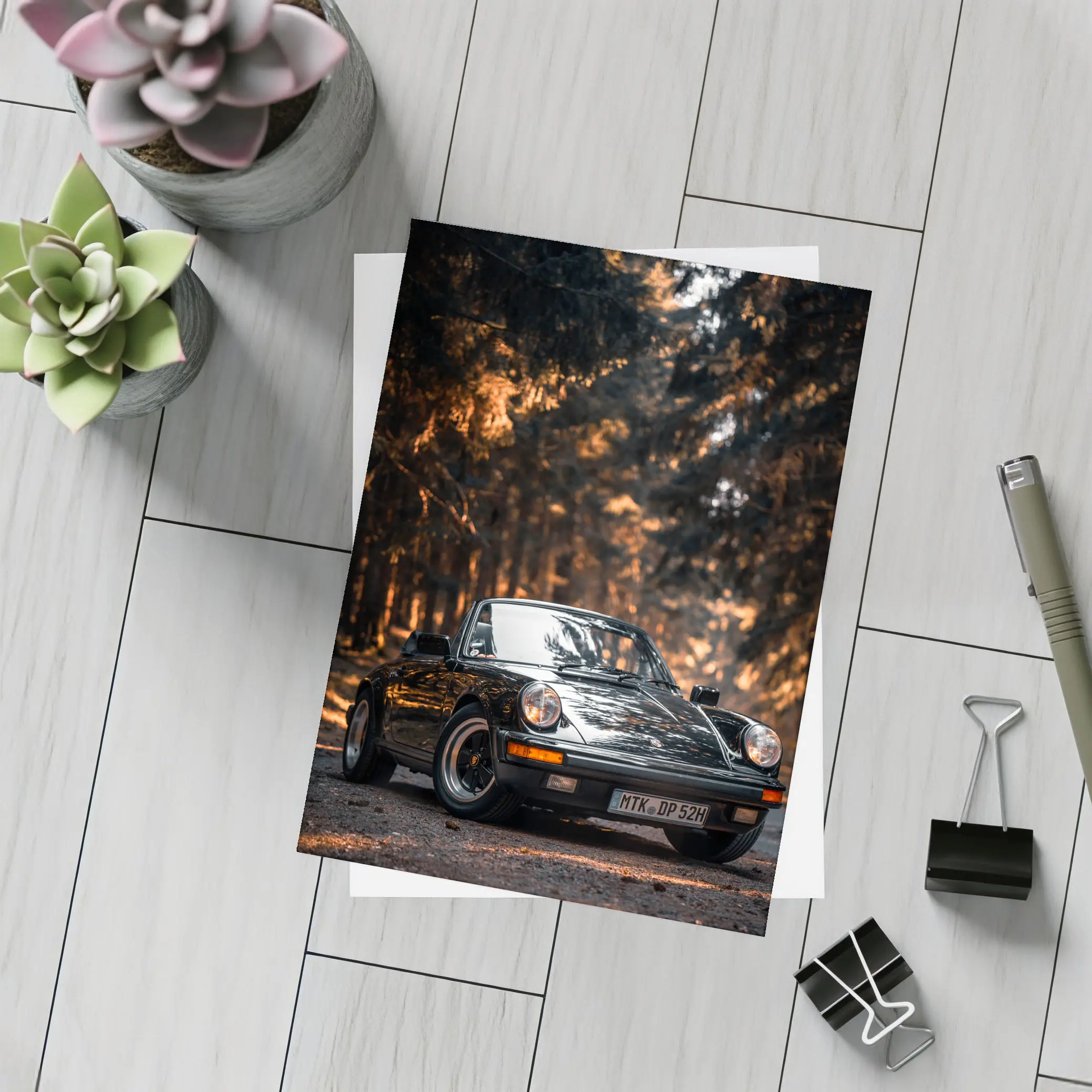 Black Porsche 911 Dark Forest Road – Postcards