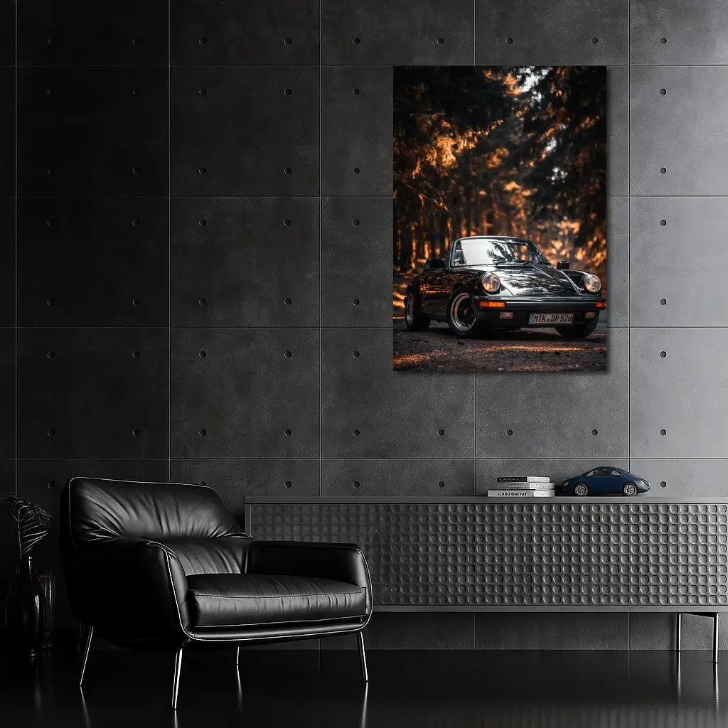 Black Porsche 911 Dark Forest Road – Wall Art