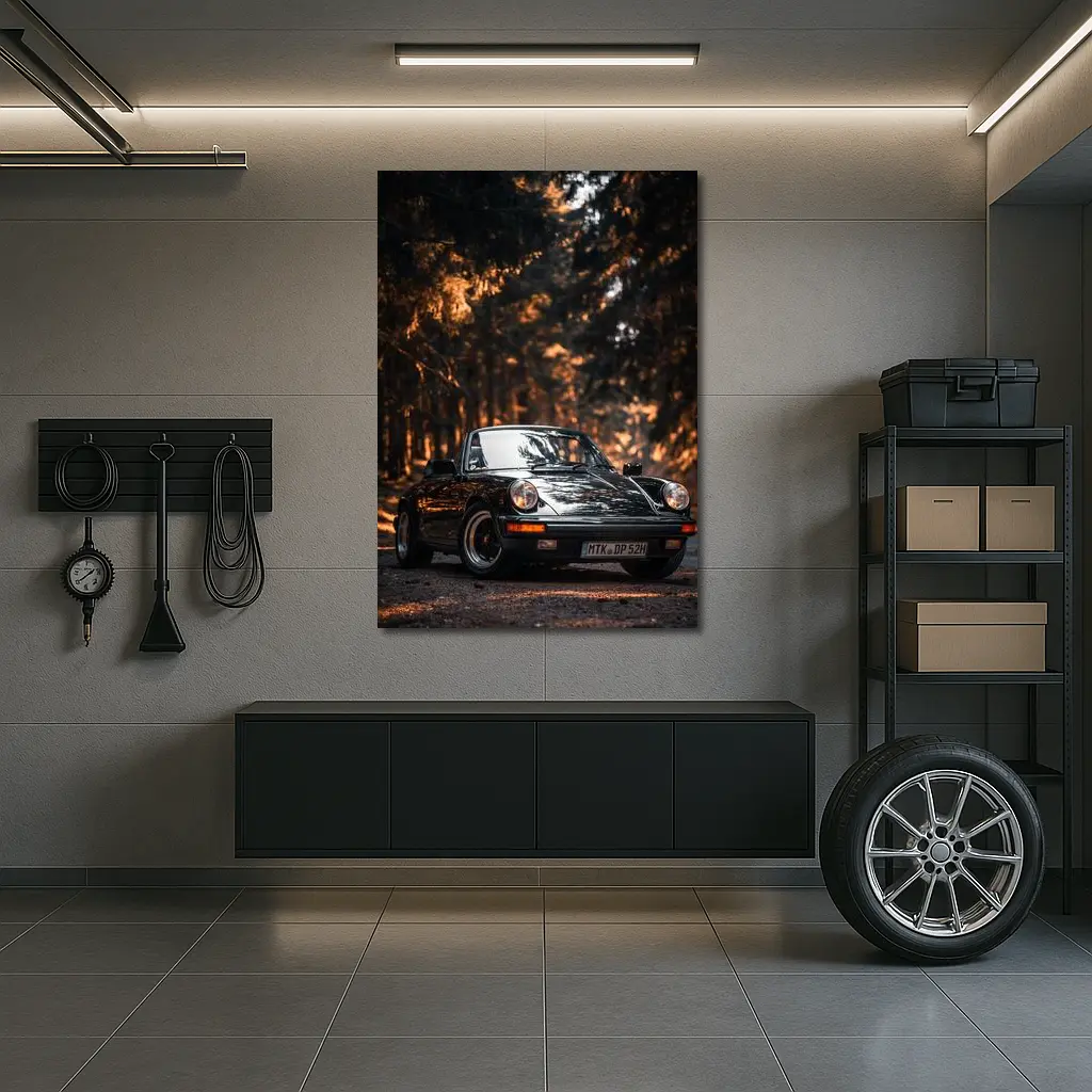 Black Porsche 911 Dark Forest Road – Wall Art