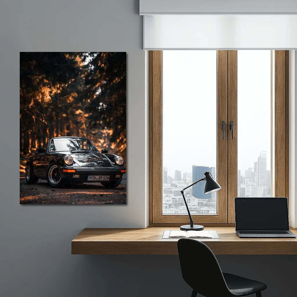 Black Porsche 911 Dark Forest Road – Wall Art