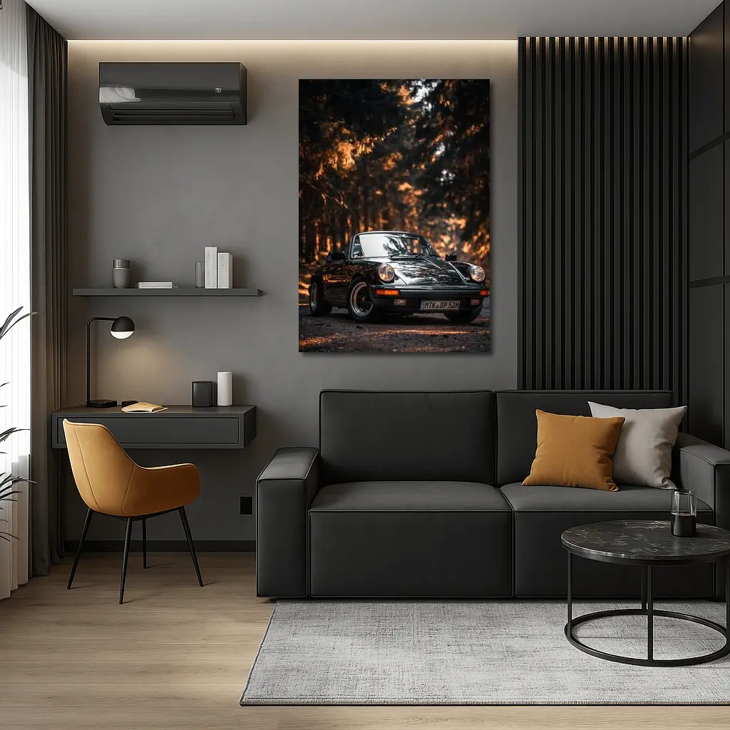 Black Porsche 911 Dark Forest Road – Wall Art
