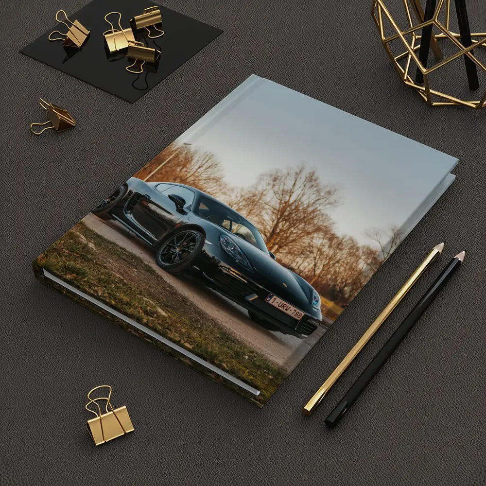 Black Porsche Cayman Parked Outdoors Autumn Trees – Notebooks