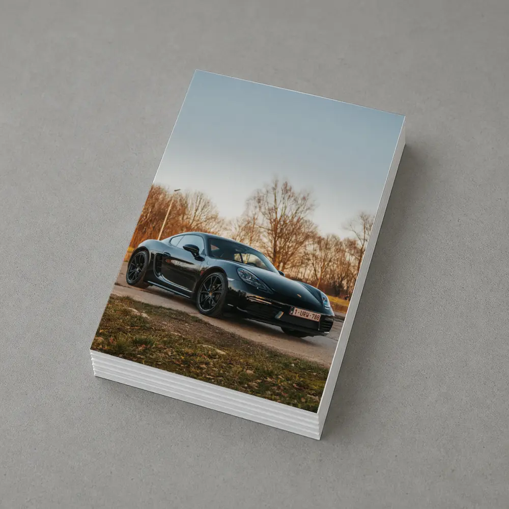 Black Porsche Cayman Parked Outdoors Autumn Trees – Postcards