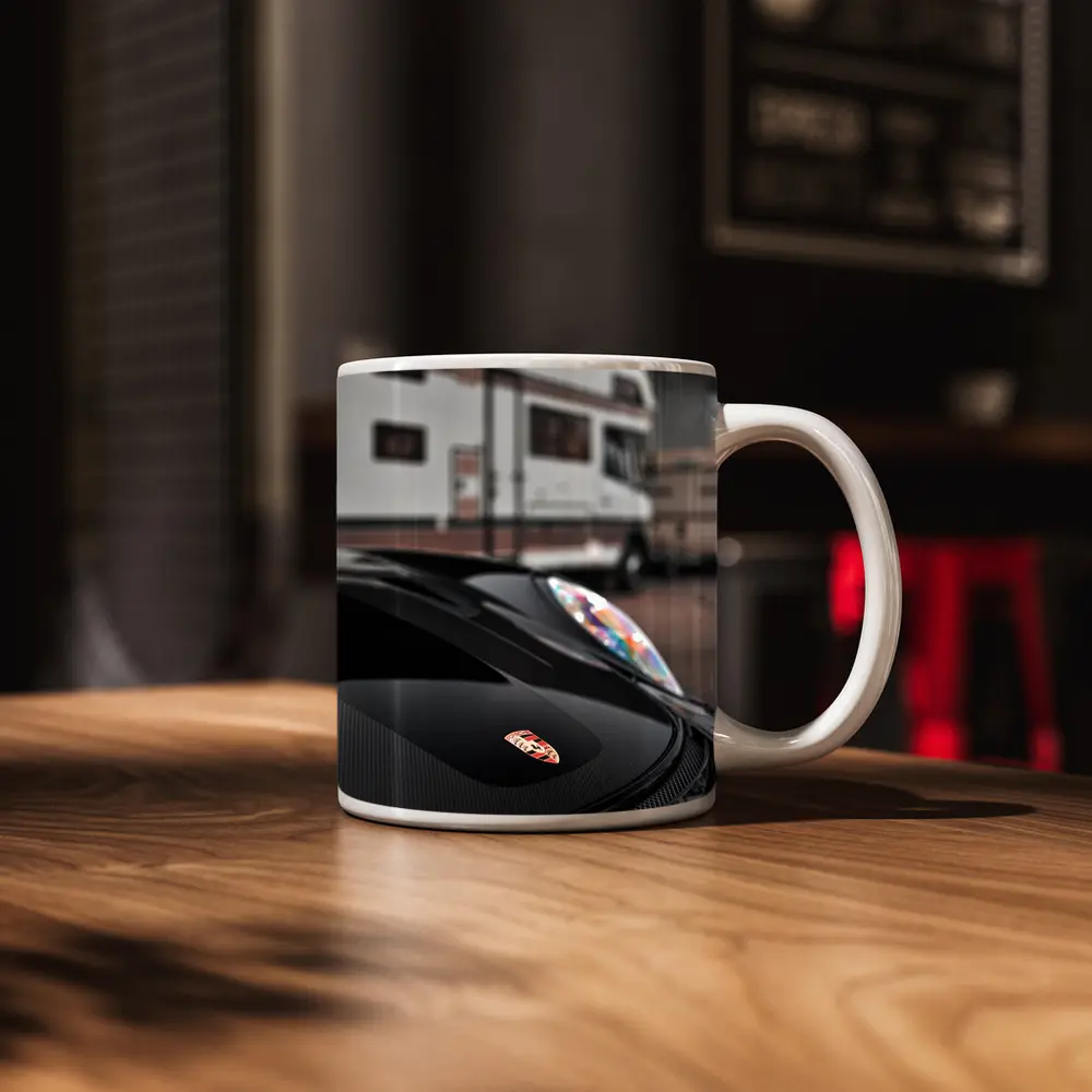 Porsche Black Hood Crest Close Up – Mugs