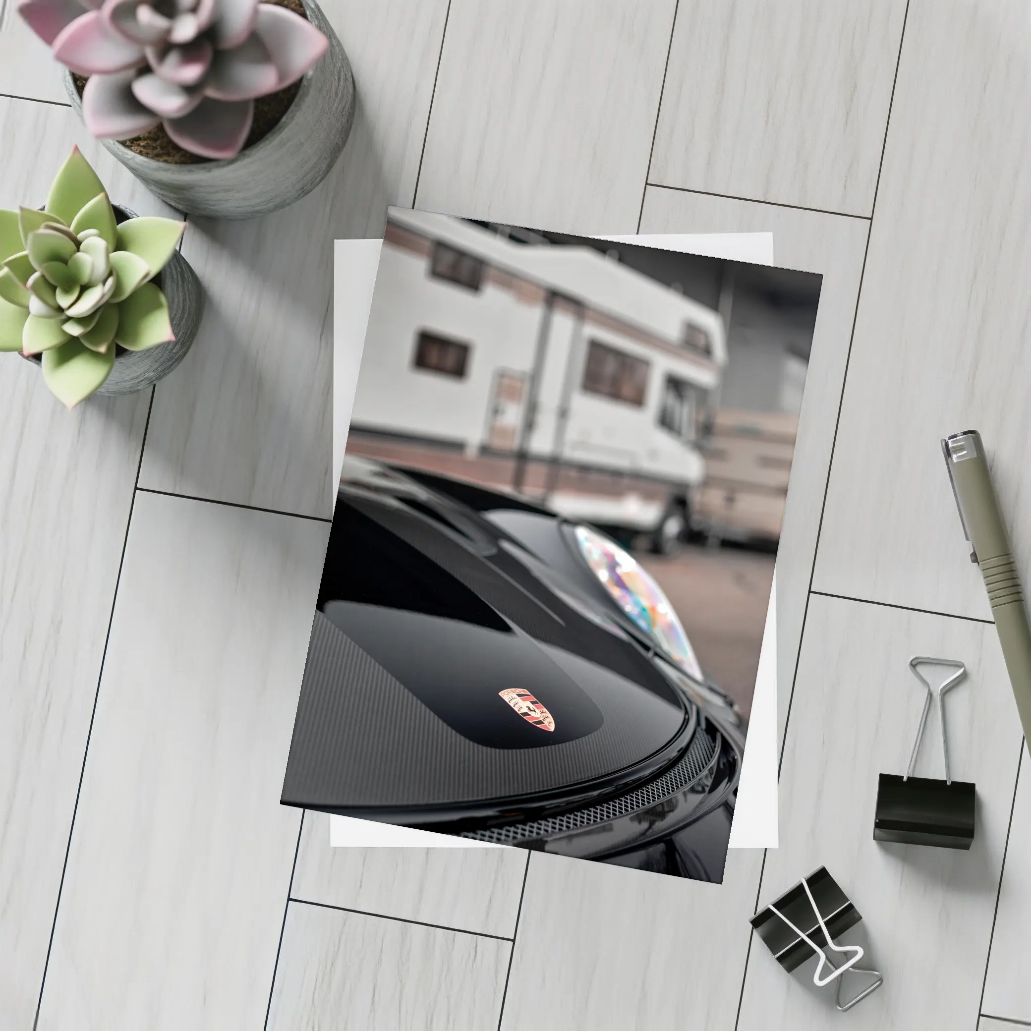 Porsche Black Hood Crest Close Up – Postcards