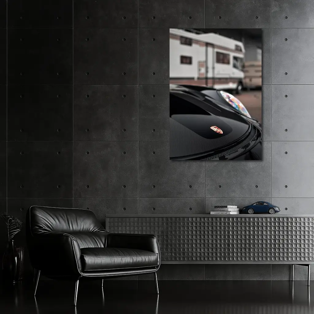 Porsche Black Hood Crest Close Up – Wall Art