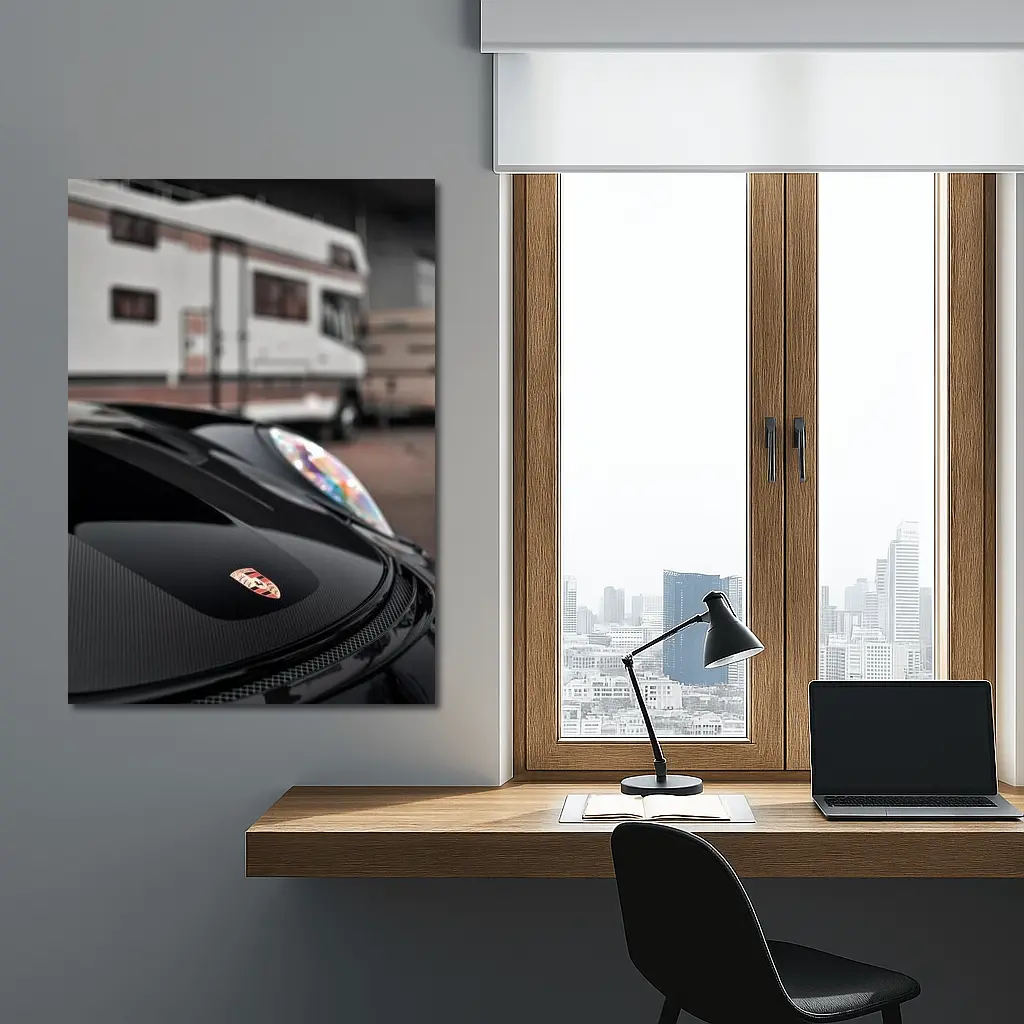 Porsche Black Hood Crest Close Up – Wall Art