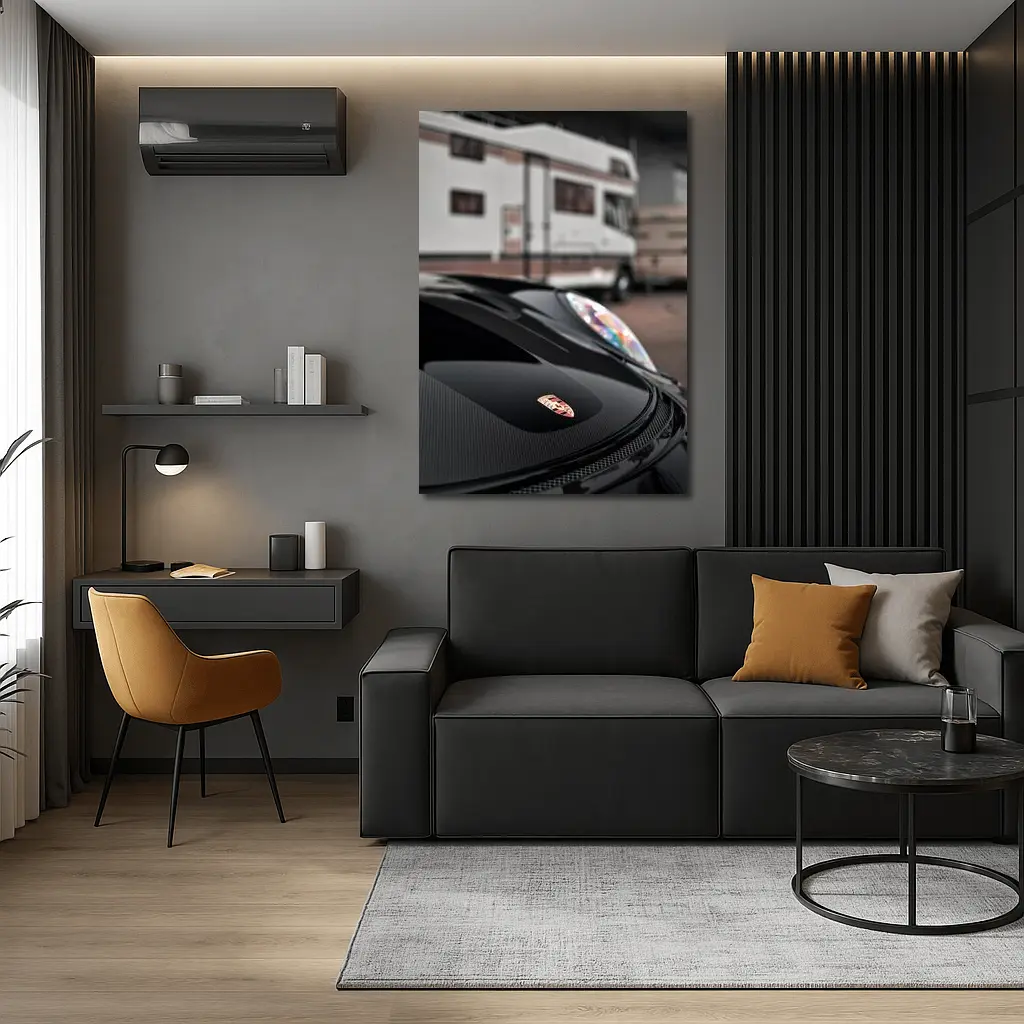 Porsche Black Hood Crest Close Up – Wall Art