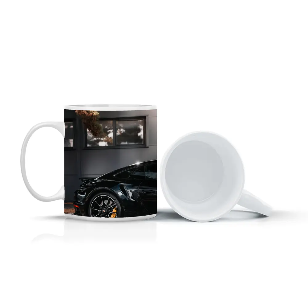 Black Porsche 911 Parked Near Building – Mugs