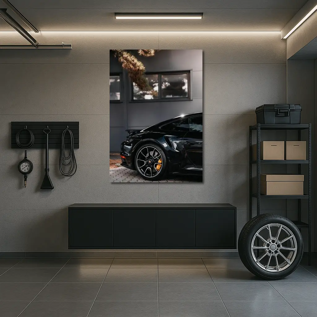 Black Porsche 911 Parked Near Building – Wall Art