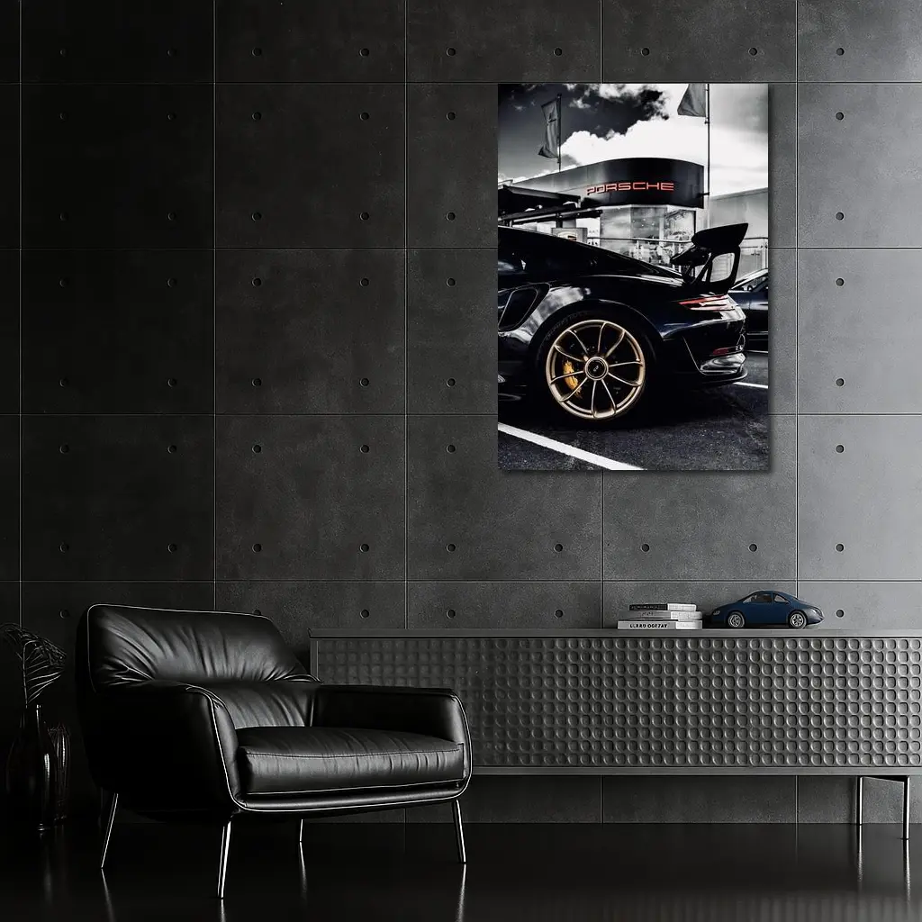 Porsche GT2 RS Black Gold Wheels Dealership – Wall Art