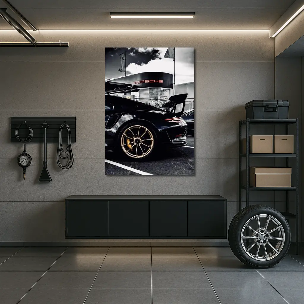 Porsche GT2 RS Black Gold Wheels Dealership – Wall Art