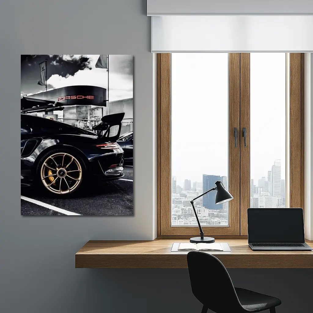 Porsche GT2 RS Black Gold Wheels Dealership – Wall Art