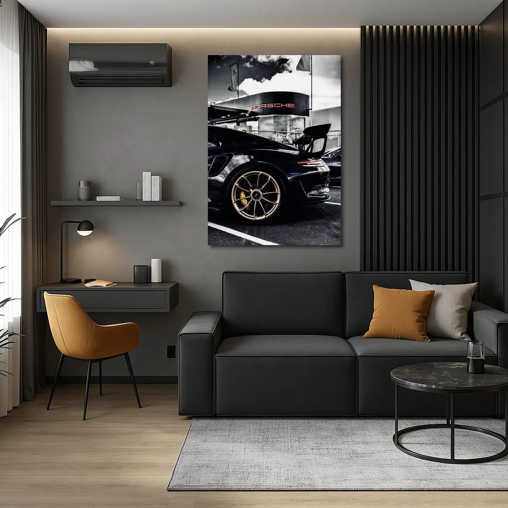 Porsche GT2 RS Black Gold Wheels Dealership – Wall Art