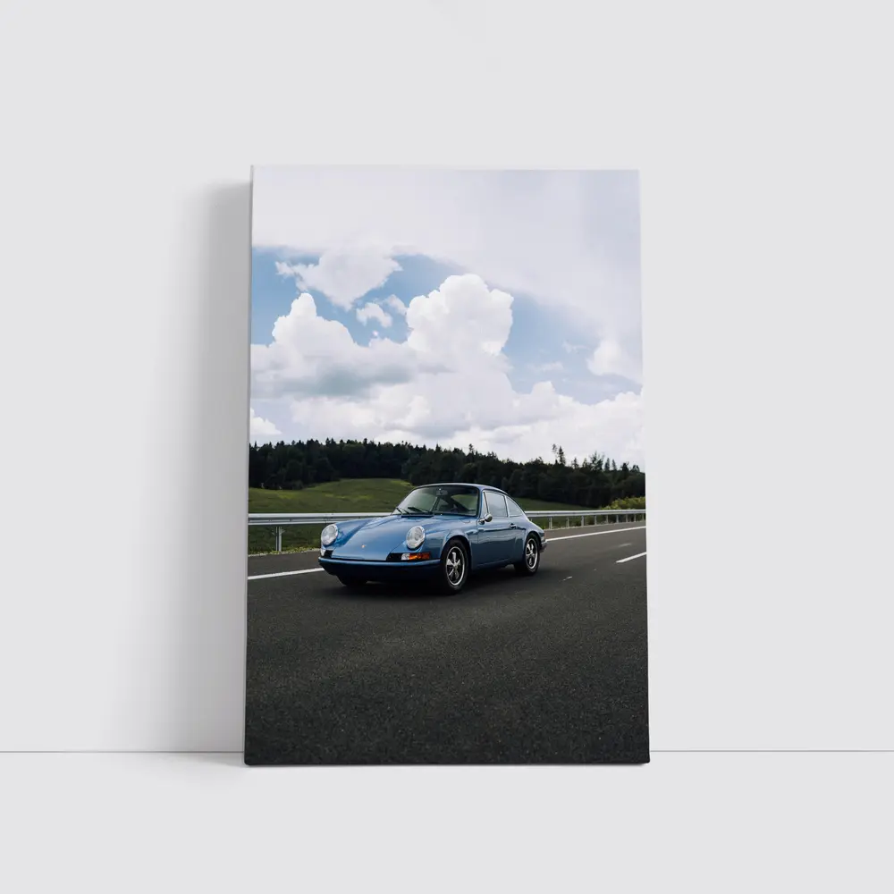 Porsche 911 Classic Blue Highway Drive – Wall Art