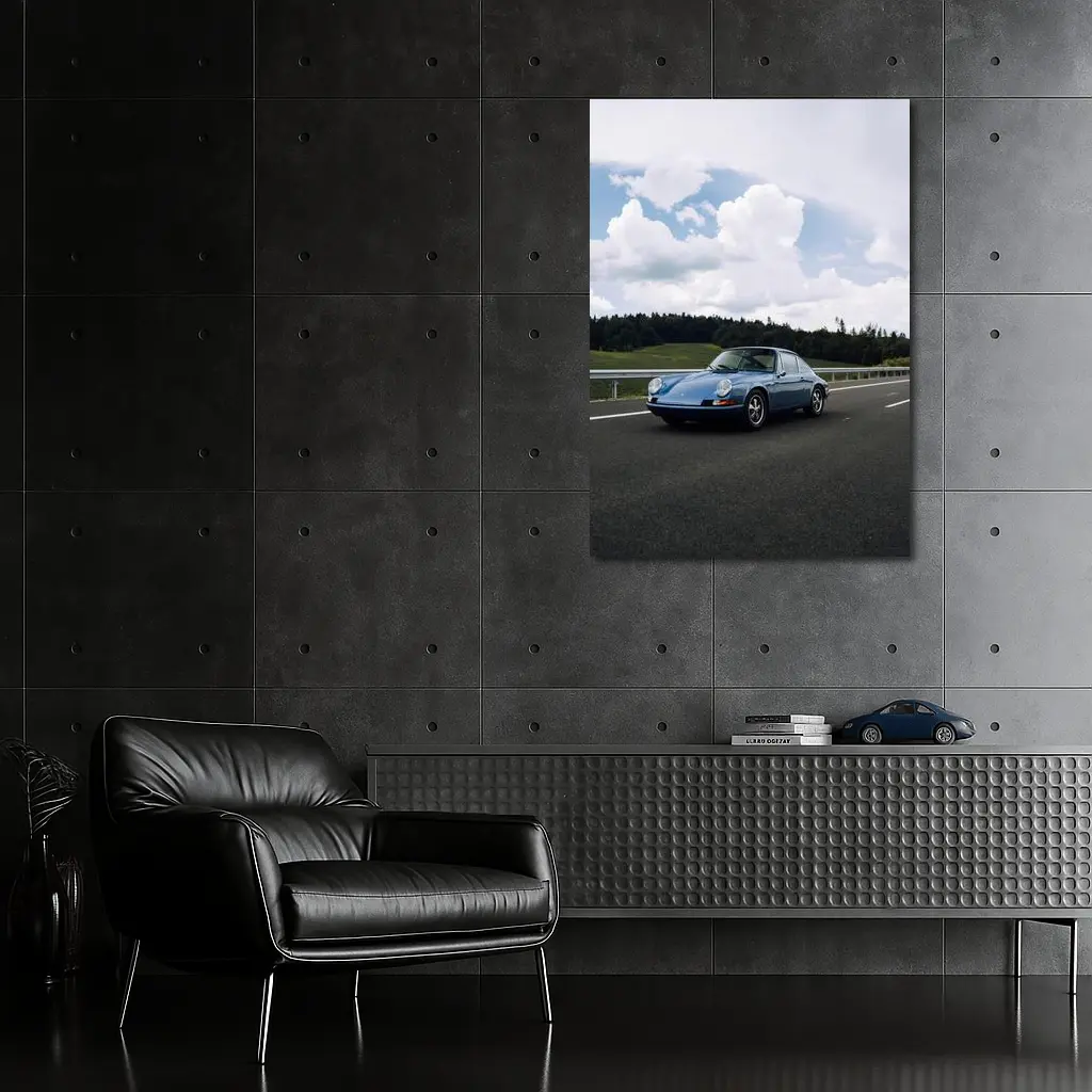 Porsche 911 Classic Blue Highway Drive – Wall Art