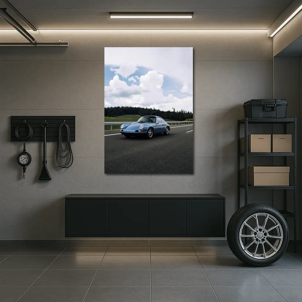 Porsche 911 Classic Blue Highway Drive – Wall Art
