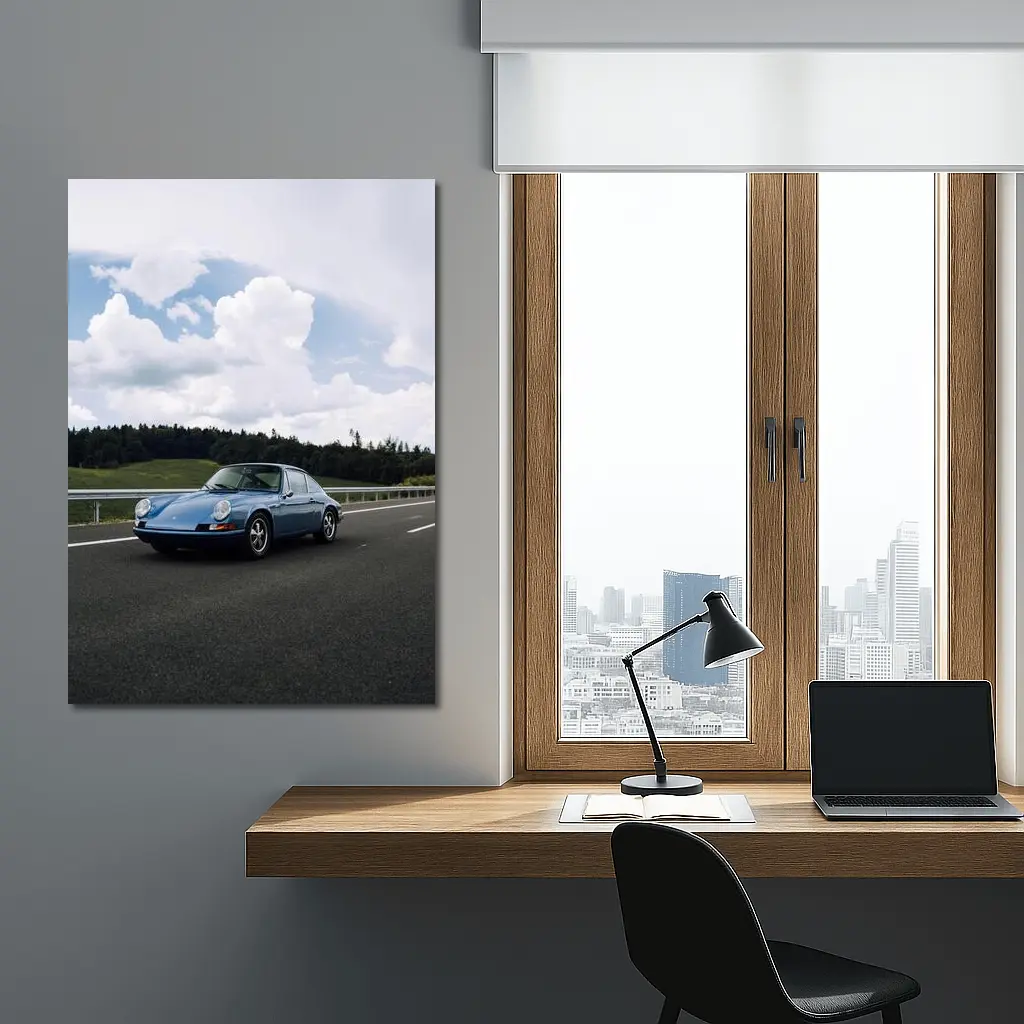 Porsche 911 Classic Blue Highway Drive – Wall Art