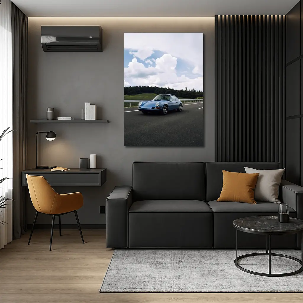 Porsche 911 Classic Blue Highway Drive – Wall Art