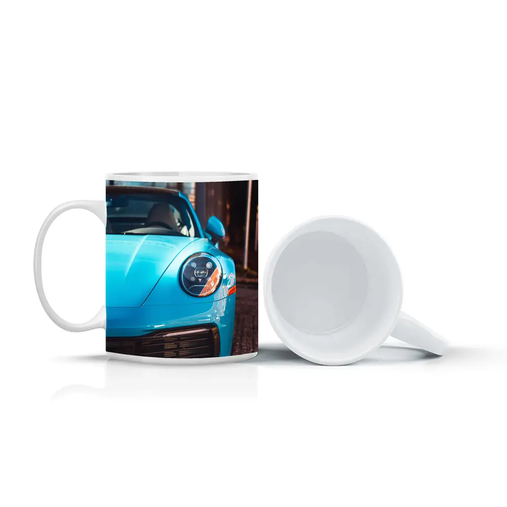 Porsche 911 Miami Blue Front Close Up – Mugs