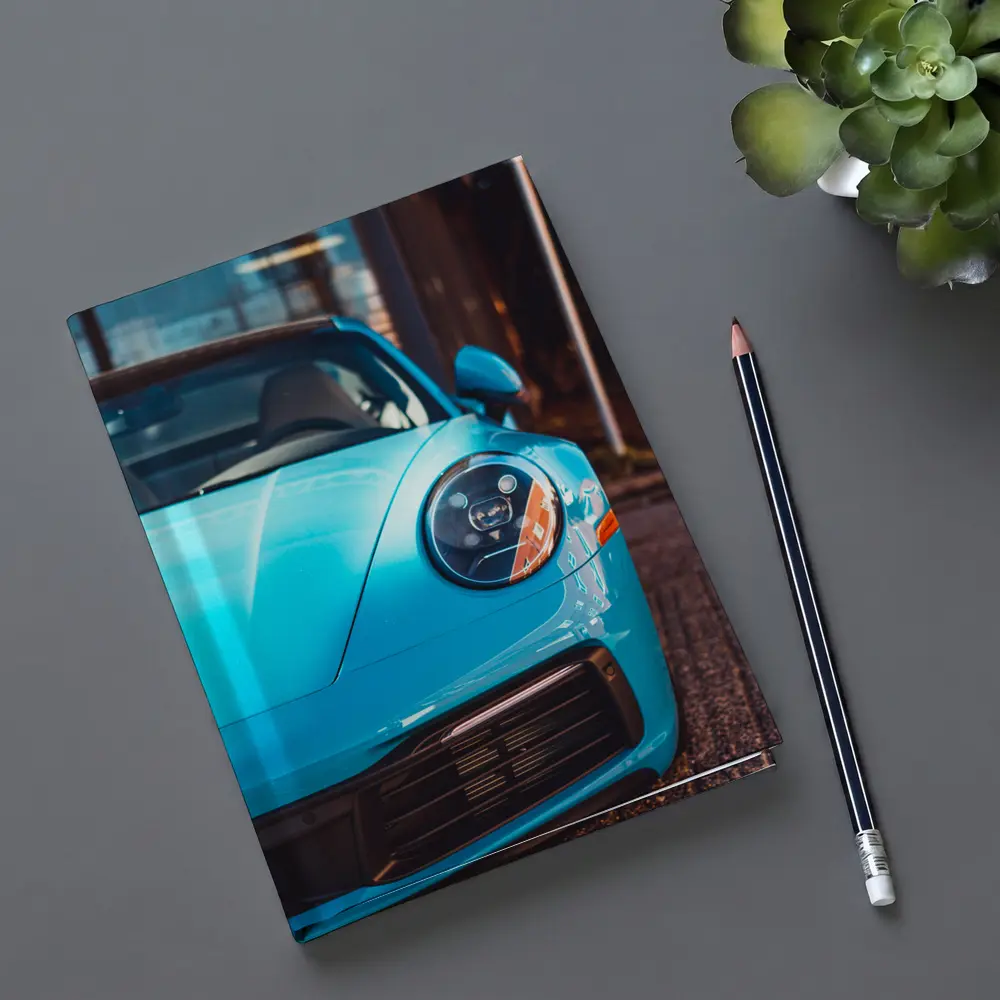 Porsche 911 Miami Blue Front Close Up – Notebooks