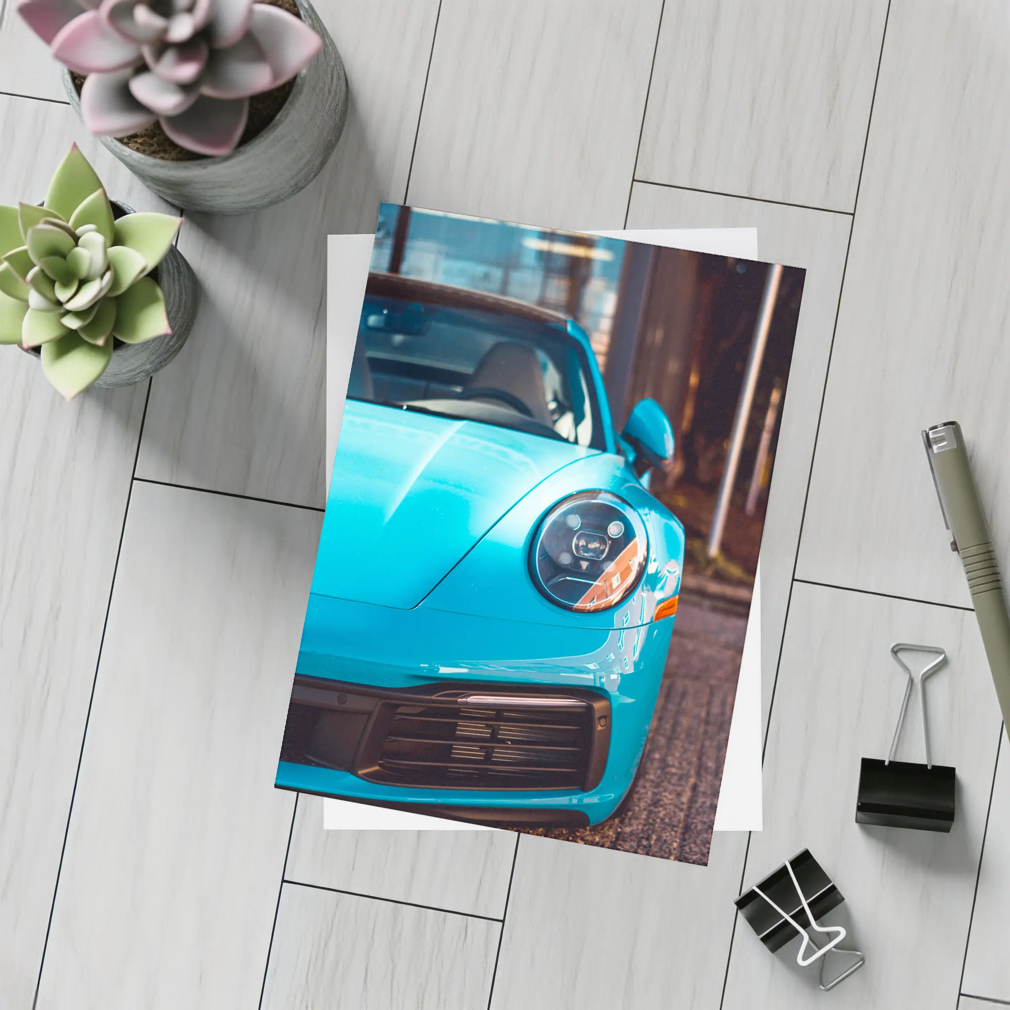 Porsche 911 Miami Blue Front Close Up – Postcards