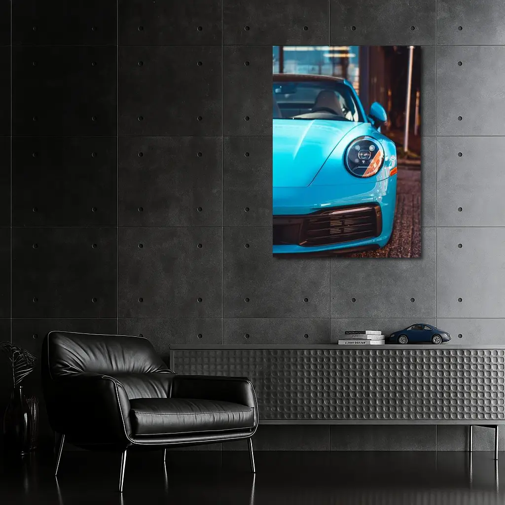 Porsche 911 Miami Blue Front Close Up – Wall Art