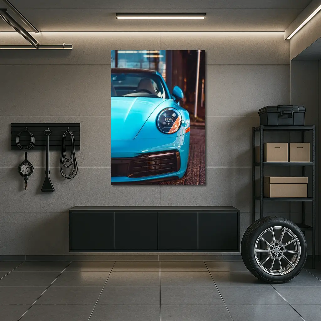Porsche 911 Miami Blue Front Close Up – Wall Art