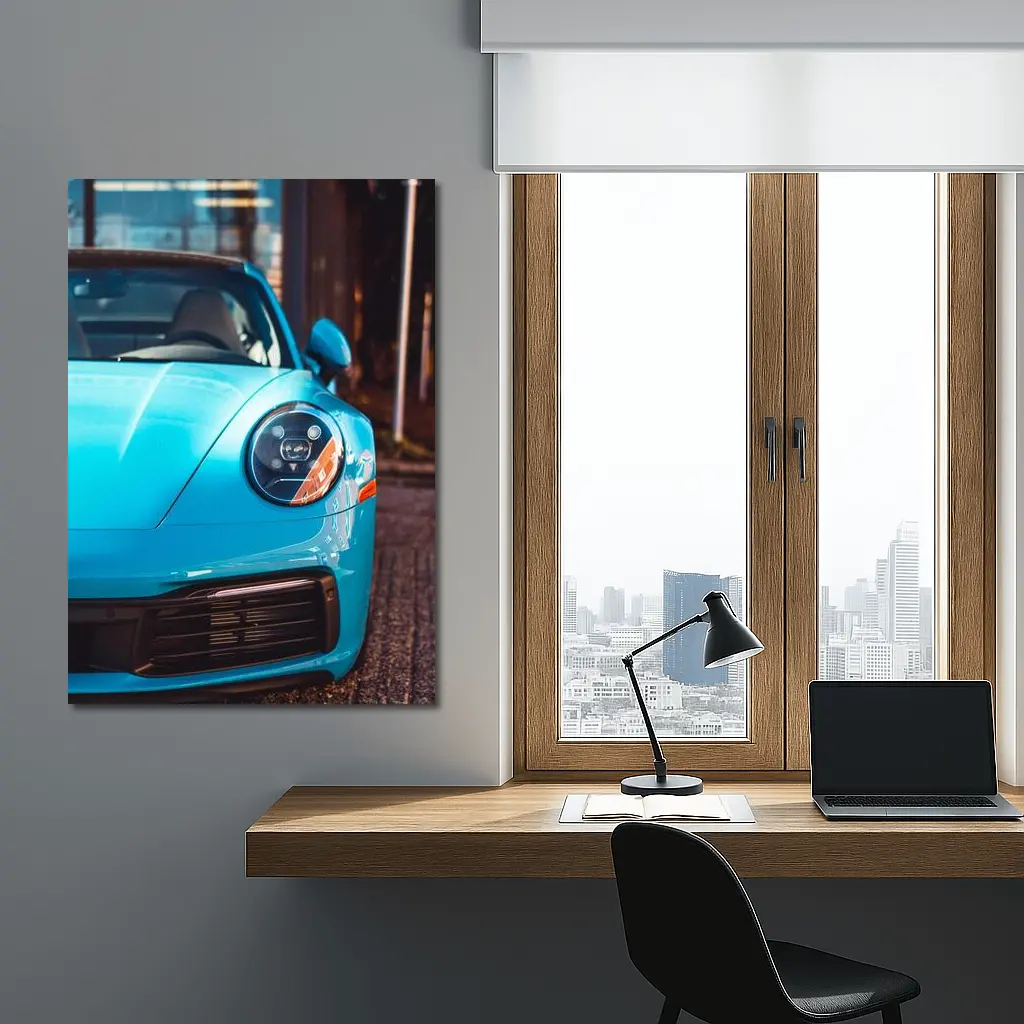 Porsche 911 Miami Blue Front Close Up – Wall Art
