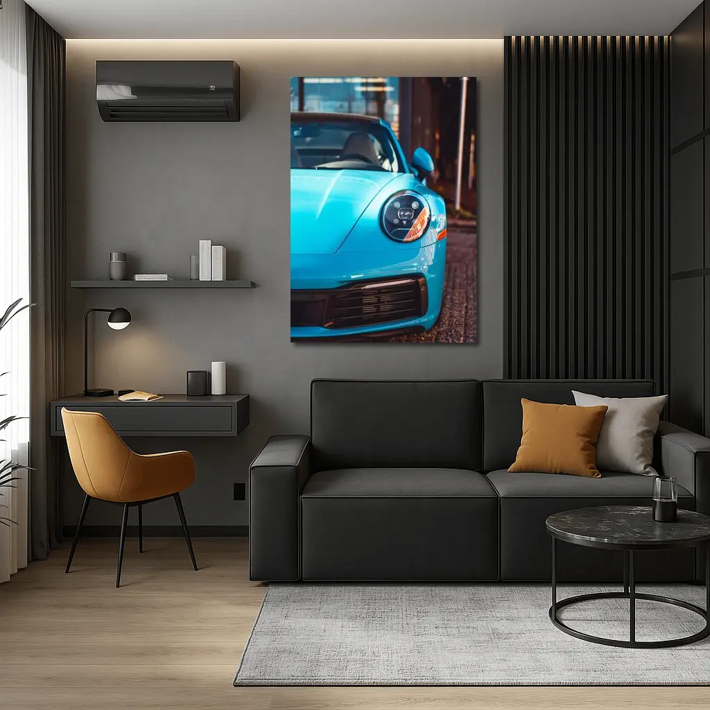 Porsche 911 Miami Blue Front Close Up – Wall Art