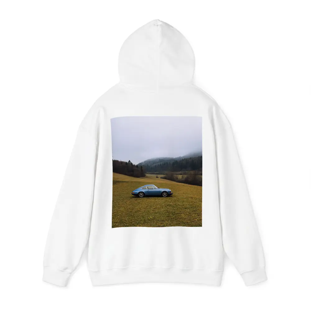 Porsche 911 Blue Classic Misty Countryside – Hoodies