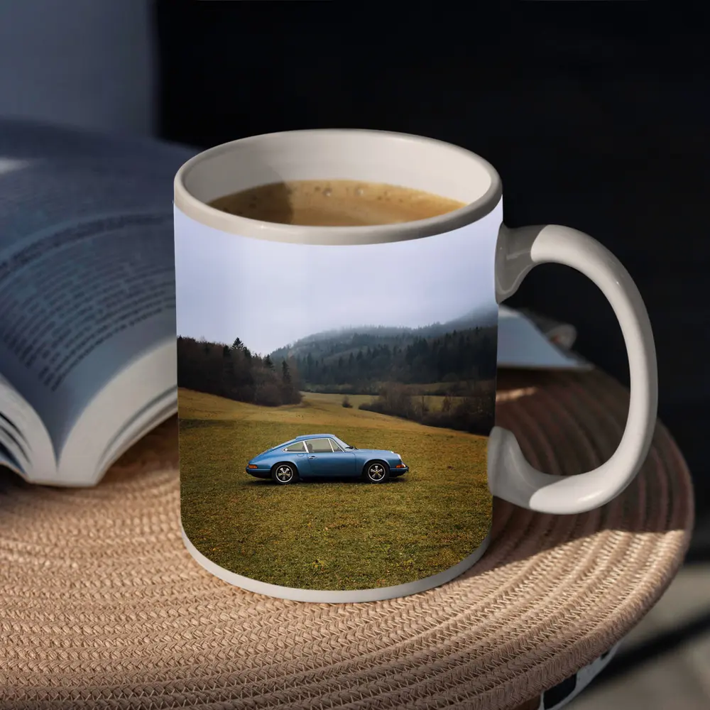 Porsche 911 Blue Classic Misty Countryside – Mugs