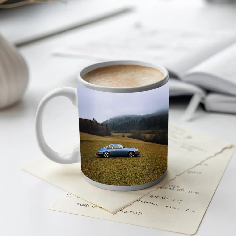 Porsche 911 Blue Classic Misty Countryside – Mugs