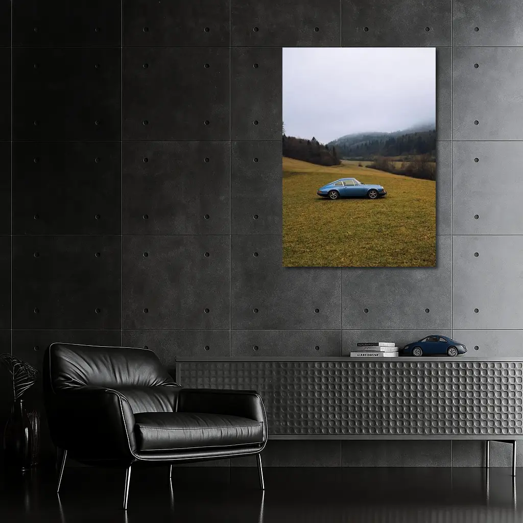 Porsche 911 Blue Classic Misty Countryside – Wall Art