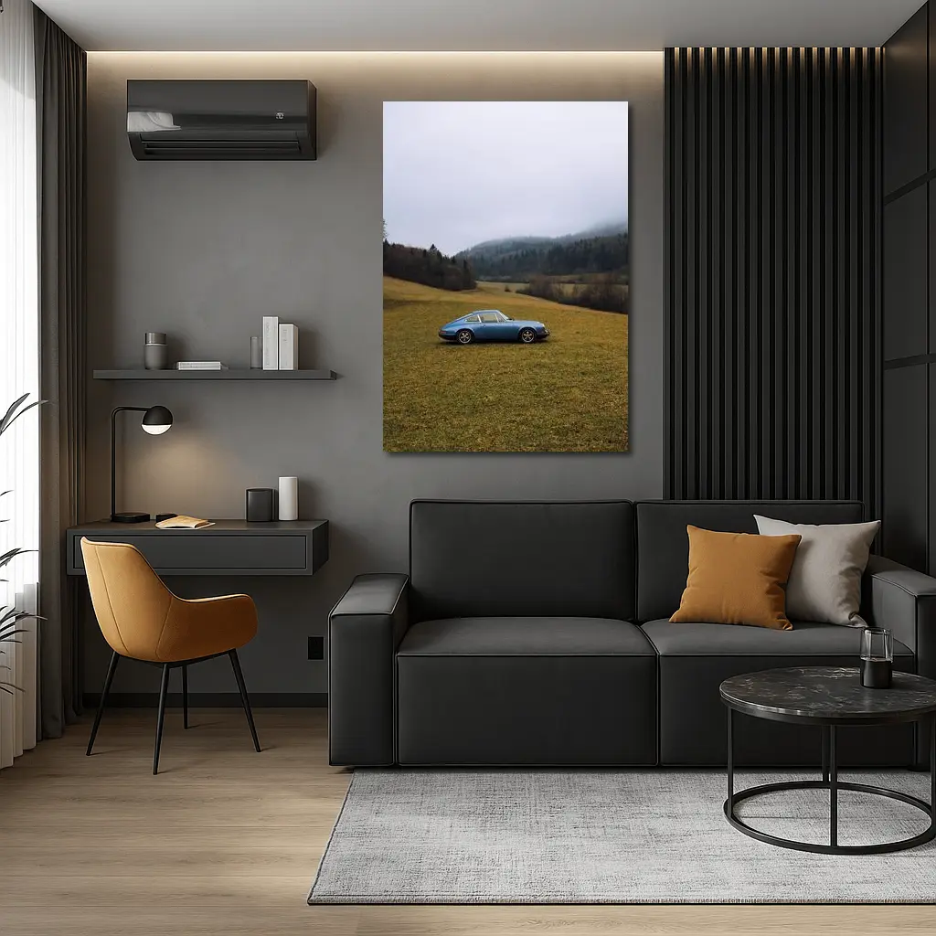Porsche 911 Blue Classic Misty Countryside – Wall Art