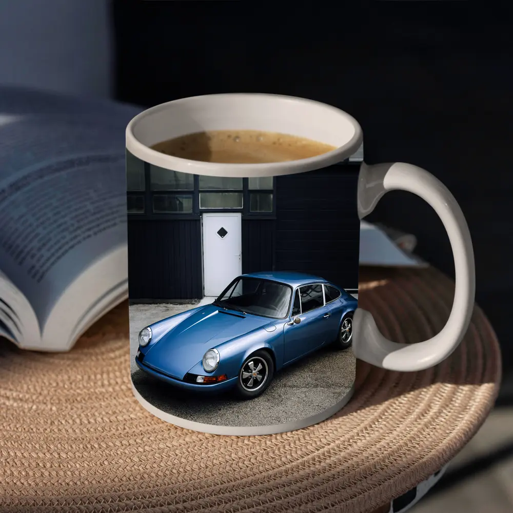 Classic Porsche 911 Blue Industrial Garage – Mugs