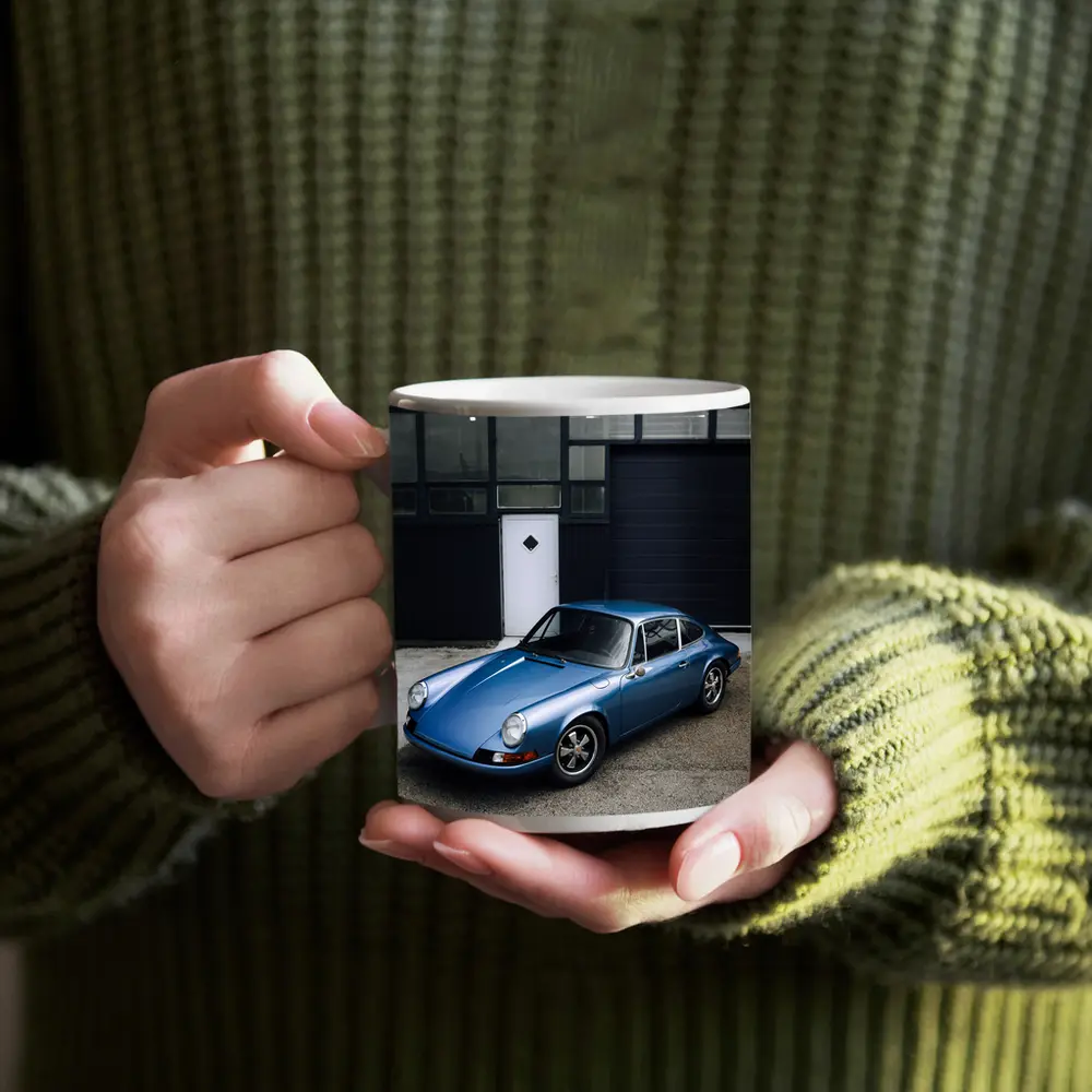 Classic Porsche 911 Blue Industrial Garage – Mugs