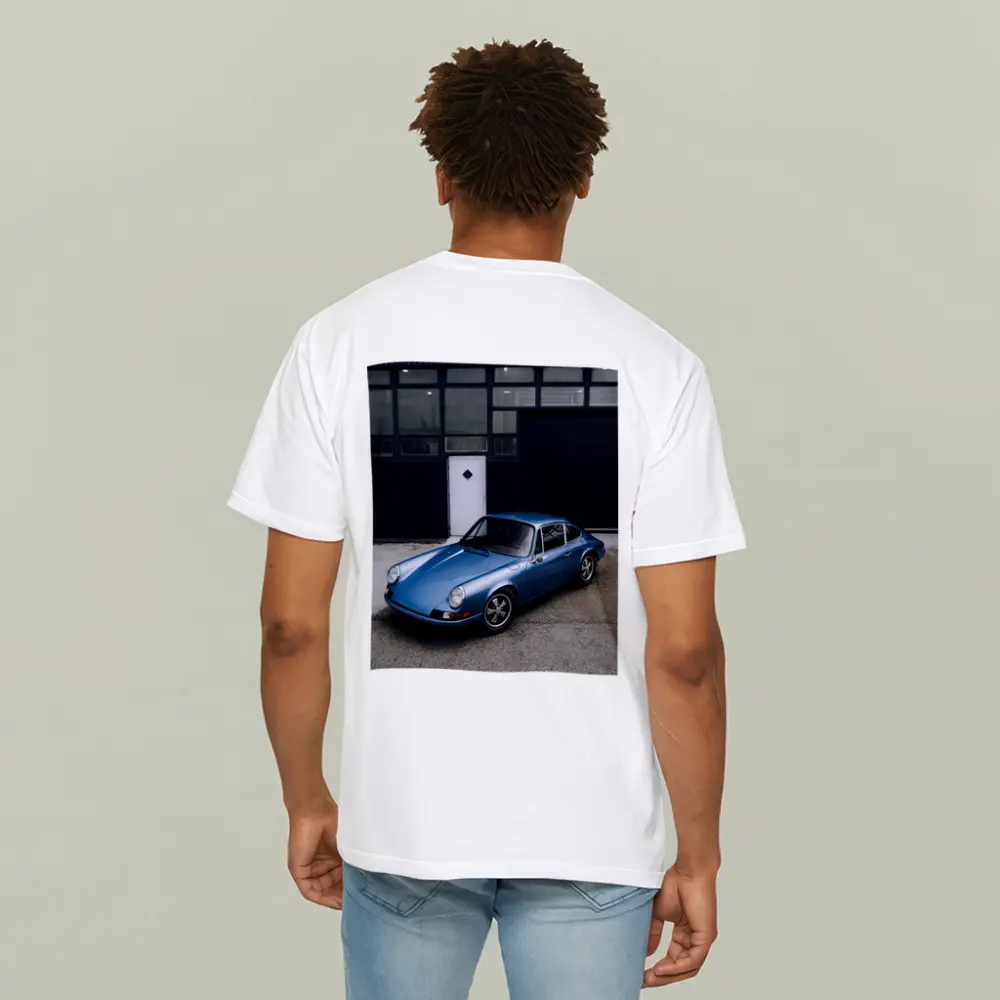 Classic Porsche 911 Blue Industrial Garage – T-Shirts