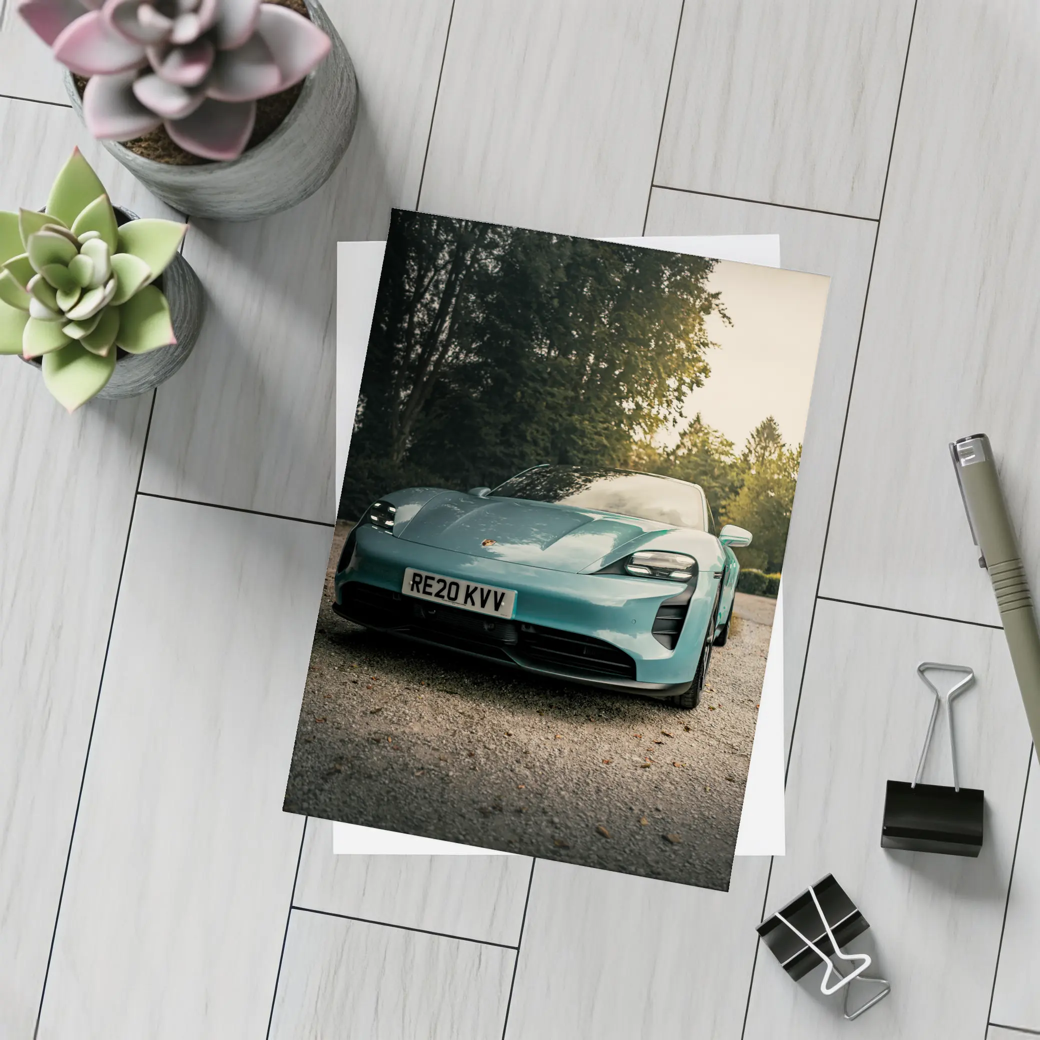 Porsche Taycan Teal Green Gravel Driveway – Postcards
