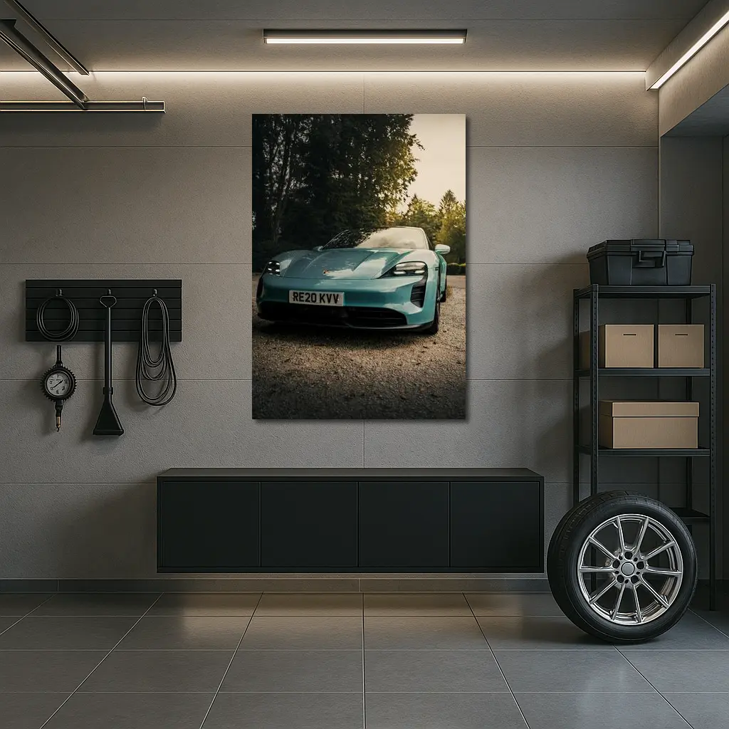 Porsche Taycan Teal Green Gravel Driveway – Wall Art