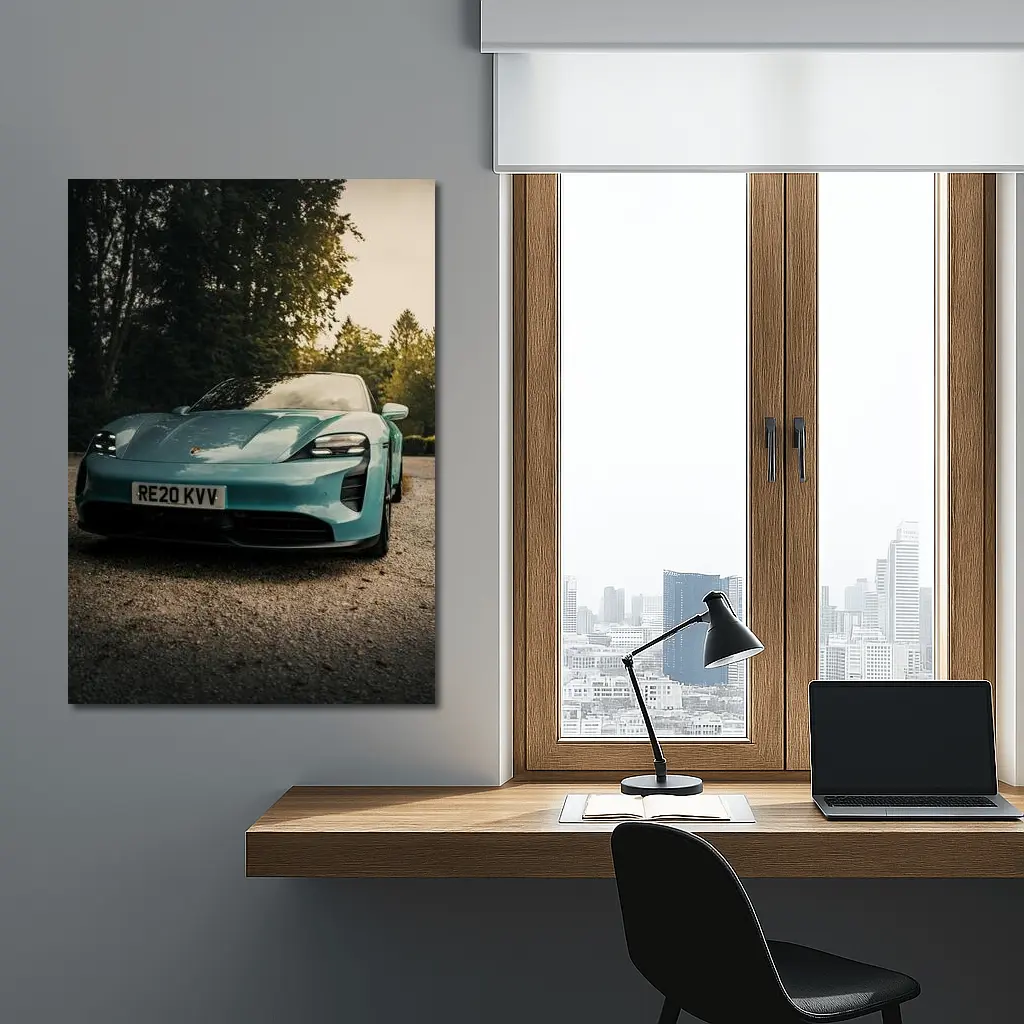 Porsche Taycan Teal Green Gravel Driveway – Wall Art