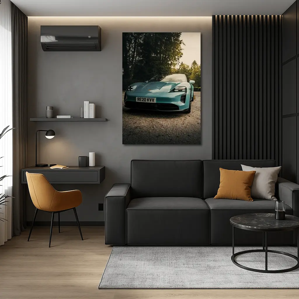 Porsche Taycan Teal Green Gravel Driveway – Wall Art