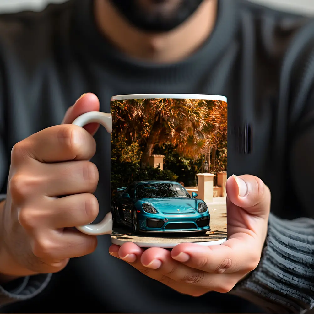 Porsche Cayman GT4 Teal Palm Trees Background – Mugs